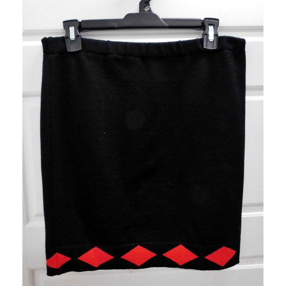 Escada Black Red Knit‎ 100% Wool Skirt sz 38
